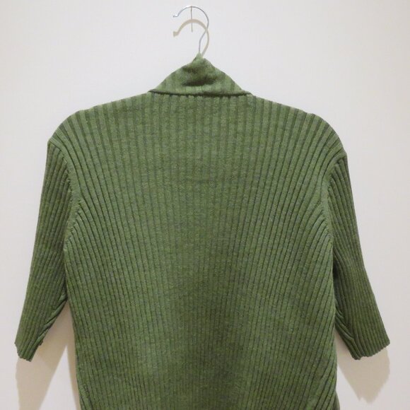 EILEEN FISHER 100% Merino Wool Ribbed Knit Open Front Cardigan in Forest Green - Picture 10 of 14